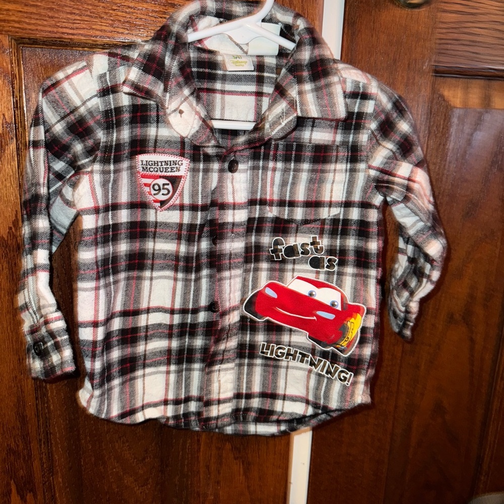 Disney Cars Lightning McQueen Plaid Button Down Shirt - Red, Black, White